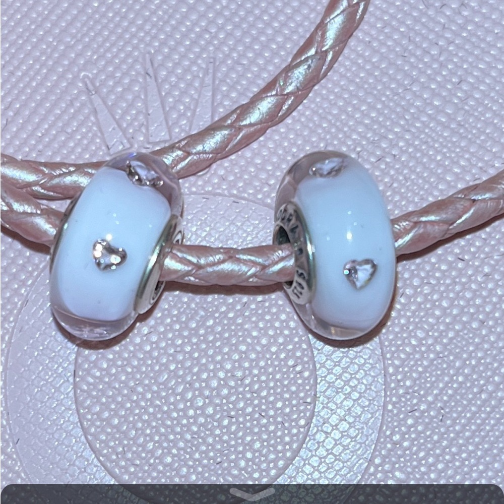 Authentic Pandora glass heart charms also comes w/the pink 13 1/2” bracelet now!